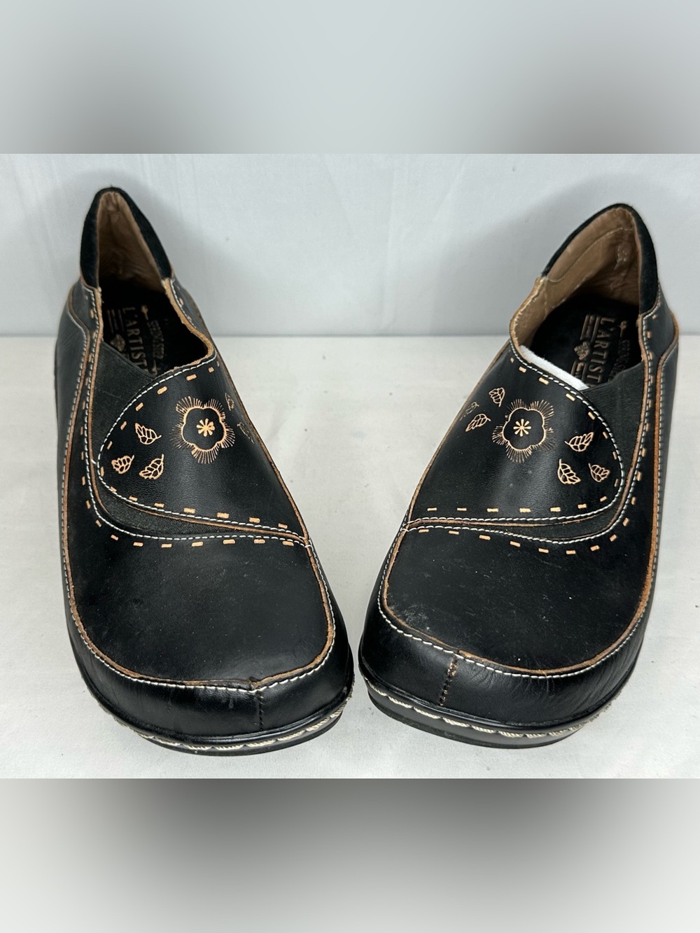 Spring Step Black Floral-Embroidered Slip-On clogs